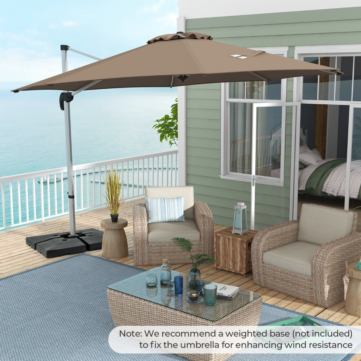 LIVSK Zweefparasol - 360° Rotatie - Verstelbare Kanteling - Duurzaam Polyester - 339 x 260 cm - Bruin