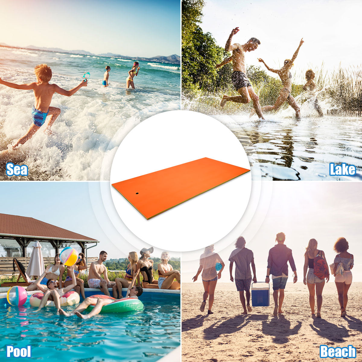 LIVSK Drijvende Watermat - 3-laags XPE-schuim - Draagvermogen tot 400 kg - Geschikt voor 4-6 personen - Oranje