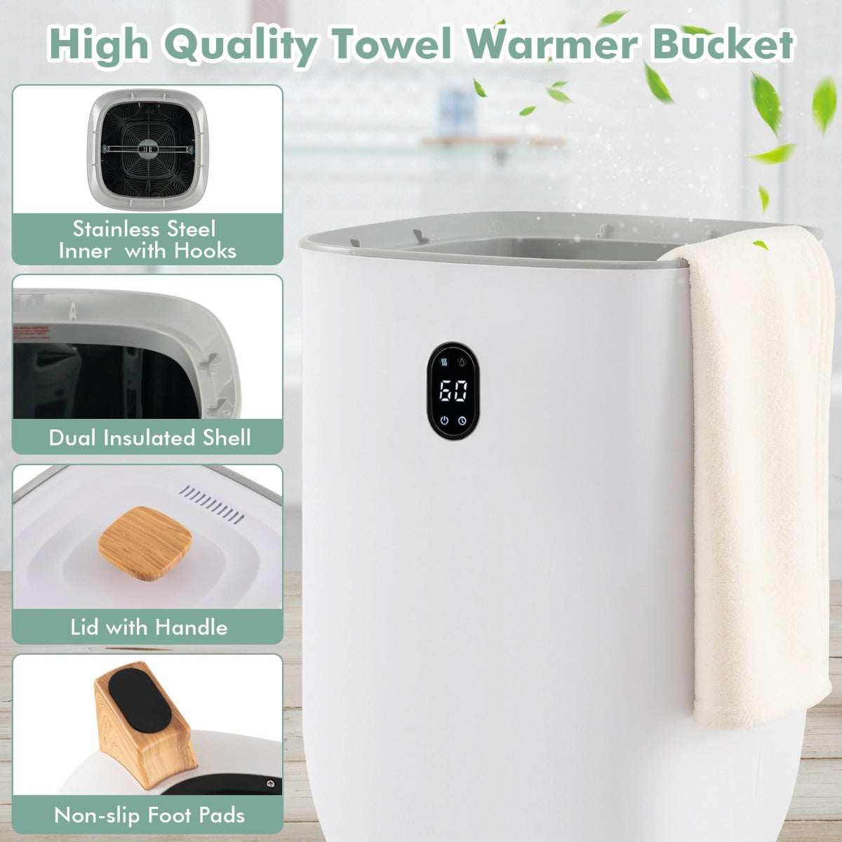 Livsk costway 35l grote handdoekwarmer met timer elektrische handdoekdroger plafondwarmer wit 2
