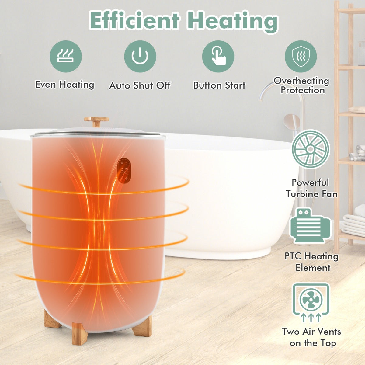 Livsk costway 35l grote handdoekwarmer met timer elektrische handdoekdroger plafondwarmer wit 4