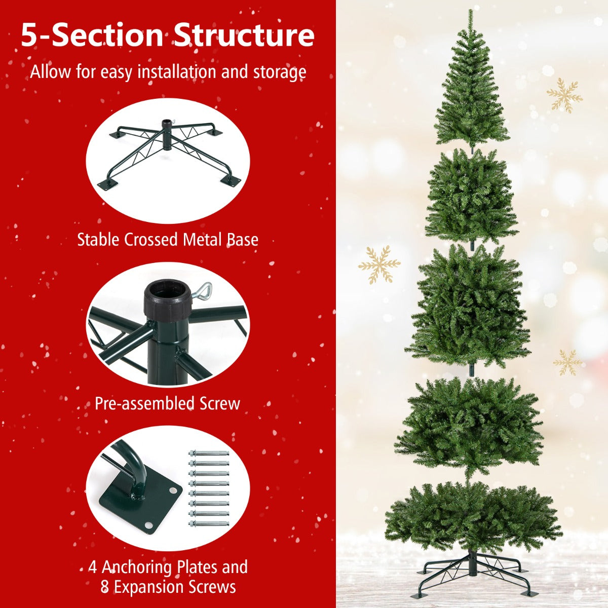 Livsk costway 360 cm verlichte kunstkerstboom met 2536 pvc takpunten groen 4