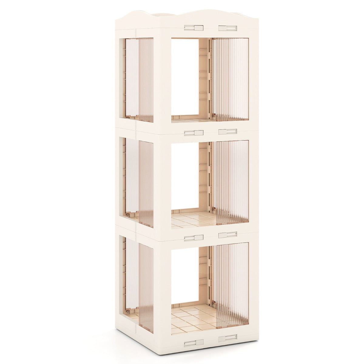 Livsk costway 360 draaibare boekenkast verticale rekken met 3 niveaus transparante panelen en draaibare voet wit 1 1