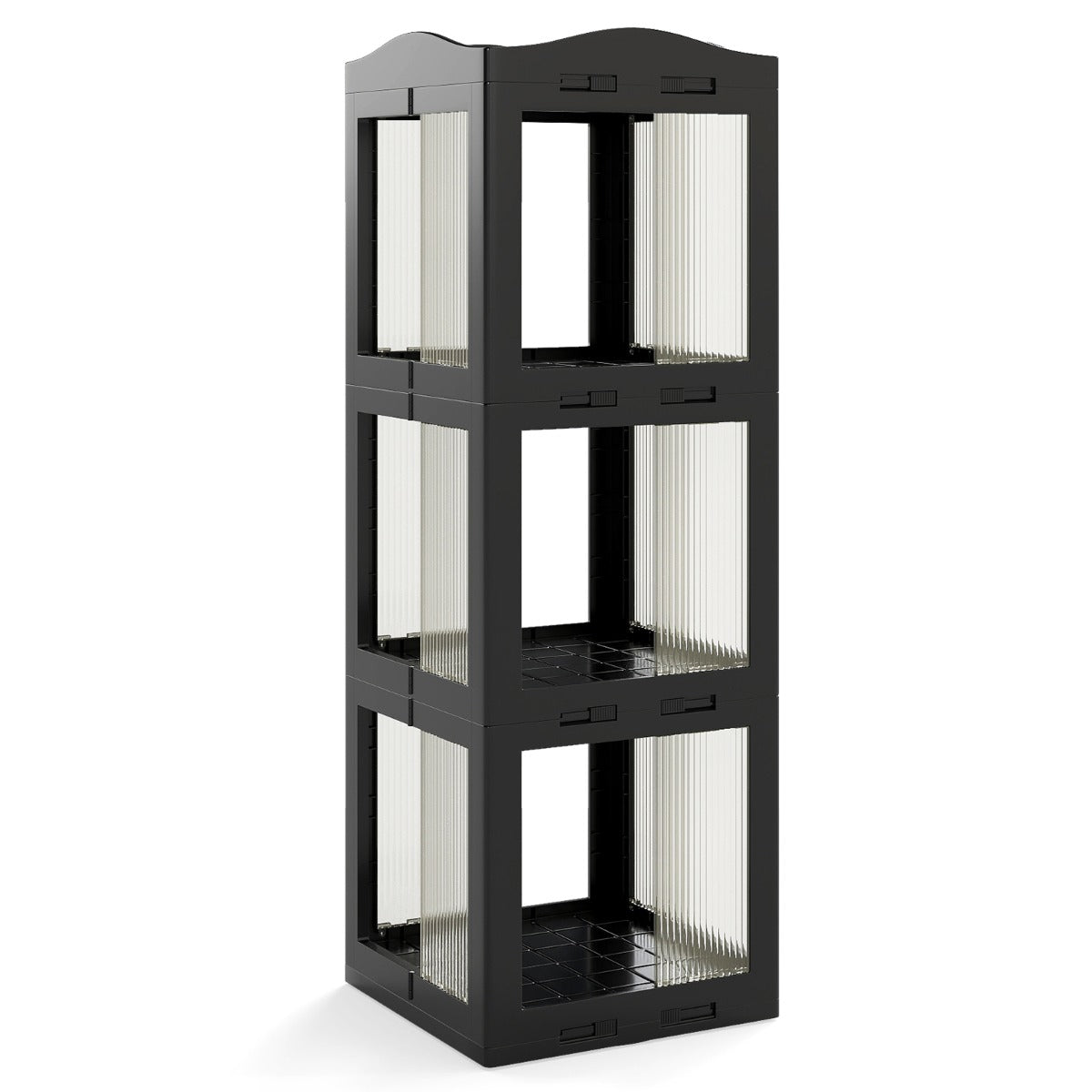 Livsk costway 360 draaibare boekenkast verticale rekken met 3 niveaus transparante panelen en draaibare voet zwart 1 1