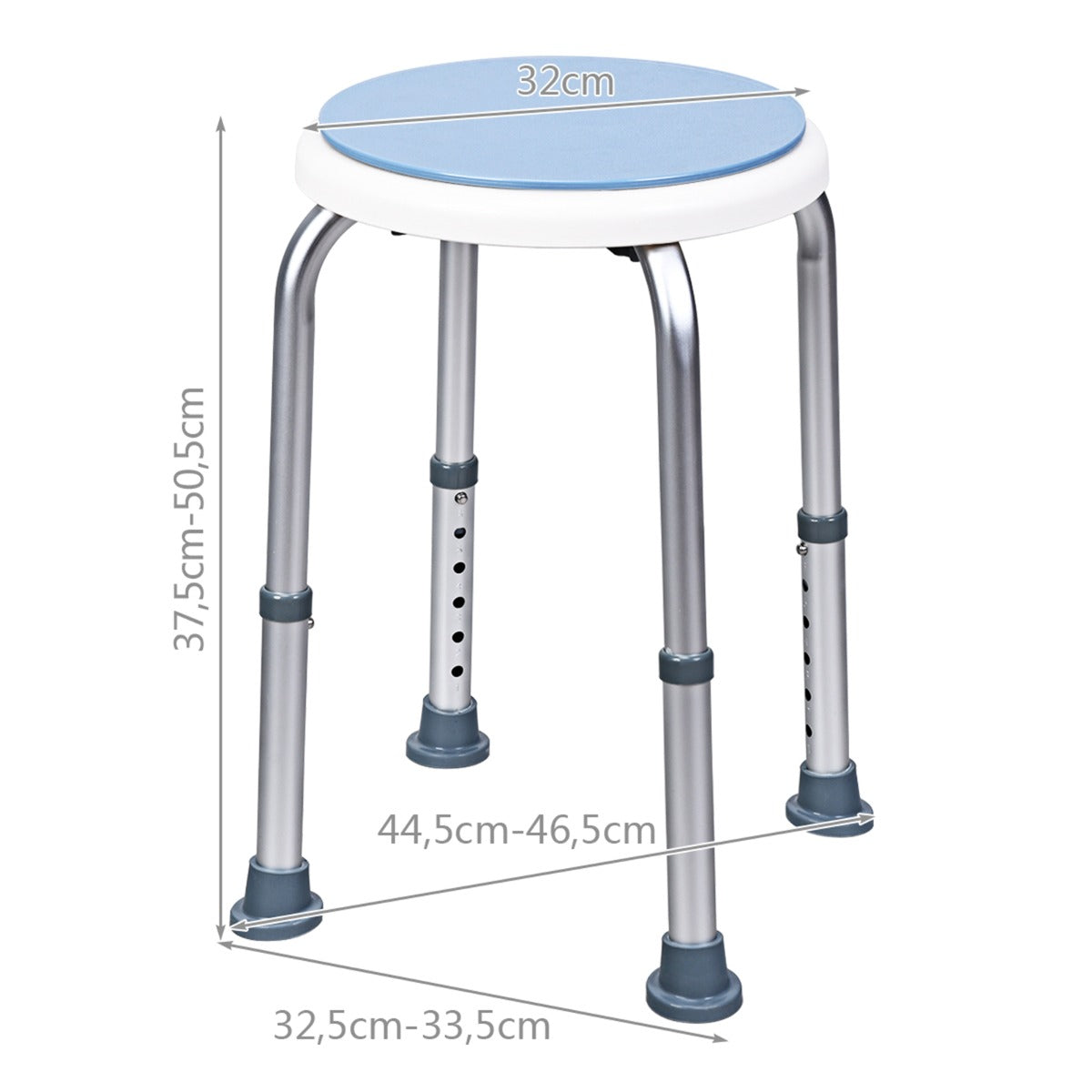 LIVSK 360° Draaibare Douchekruk - Verstelbare Hoogte 37,5-50,5 cm - Stabiele Aluminium Constructie - Draagvermogen 120 kg - Wit &