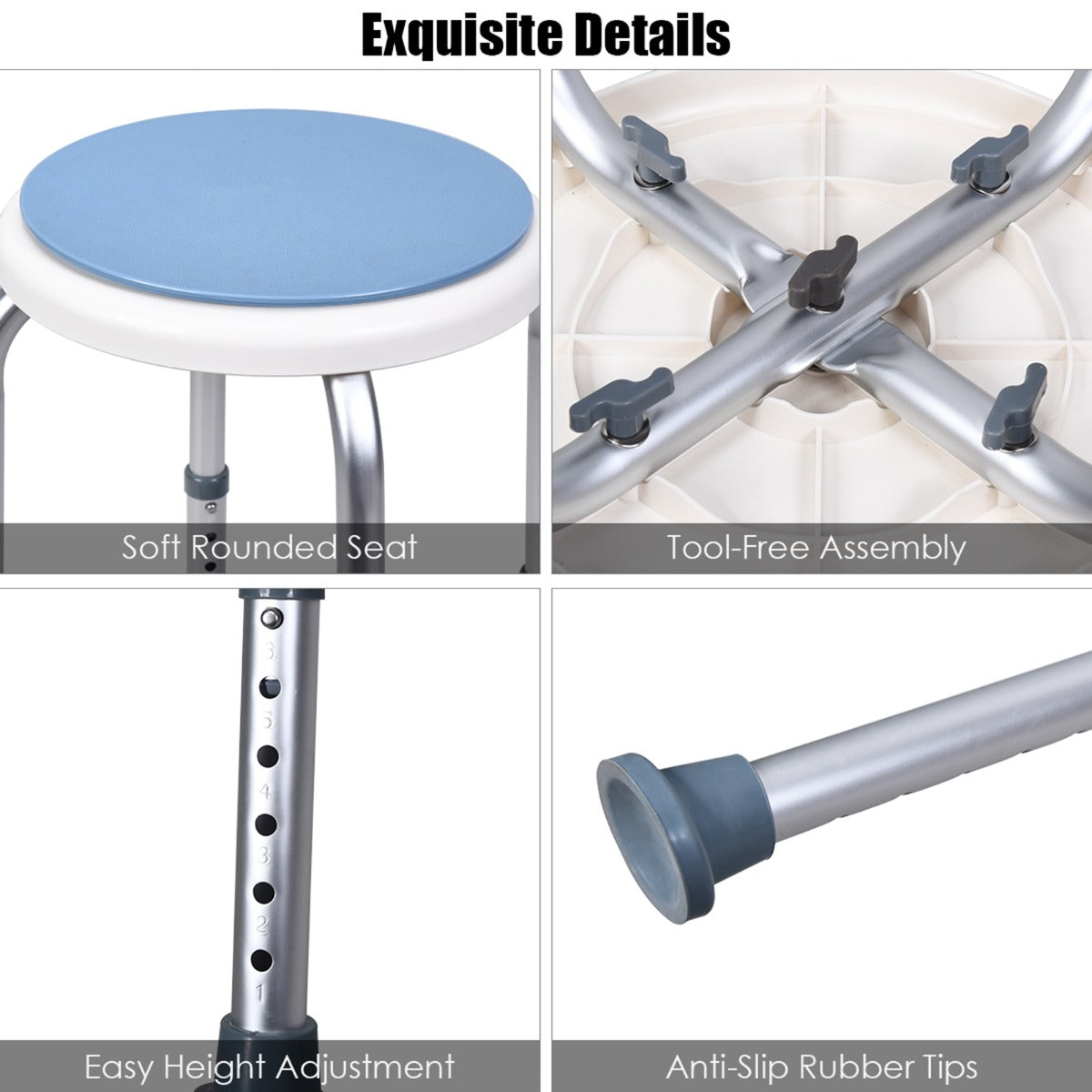 LIVSK 360° Draaibare Douchekruk - Verstelbare Hoogte 37,5-50,5 cm - Stabiele Aluminium Constructie - Draagvermogen 120 kg - Wit &