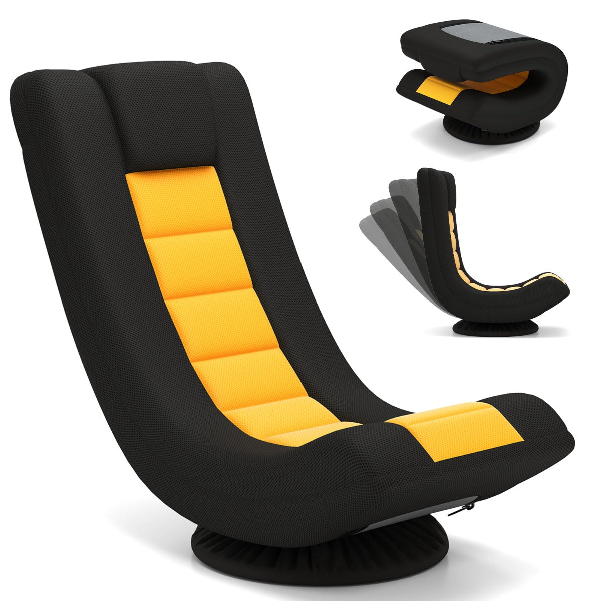 LIVSK Draaibare Opklapbare Vloerstoel - 4 Verstelbare Posities - 360° Draaivoet - Ergonomisch - Zwart + Geel