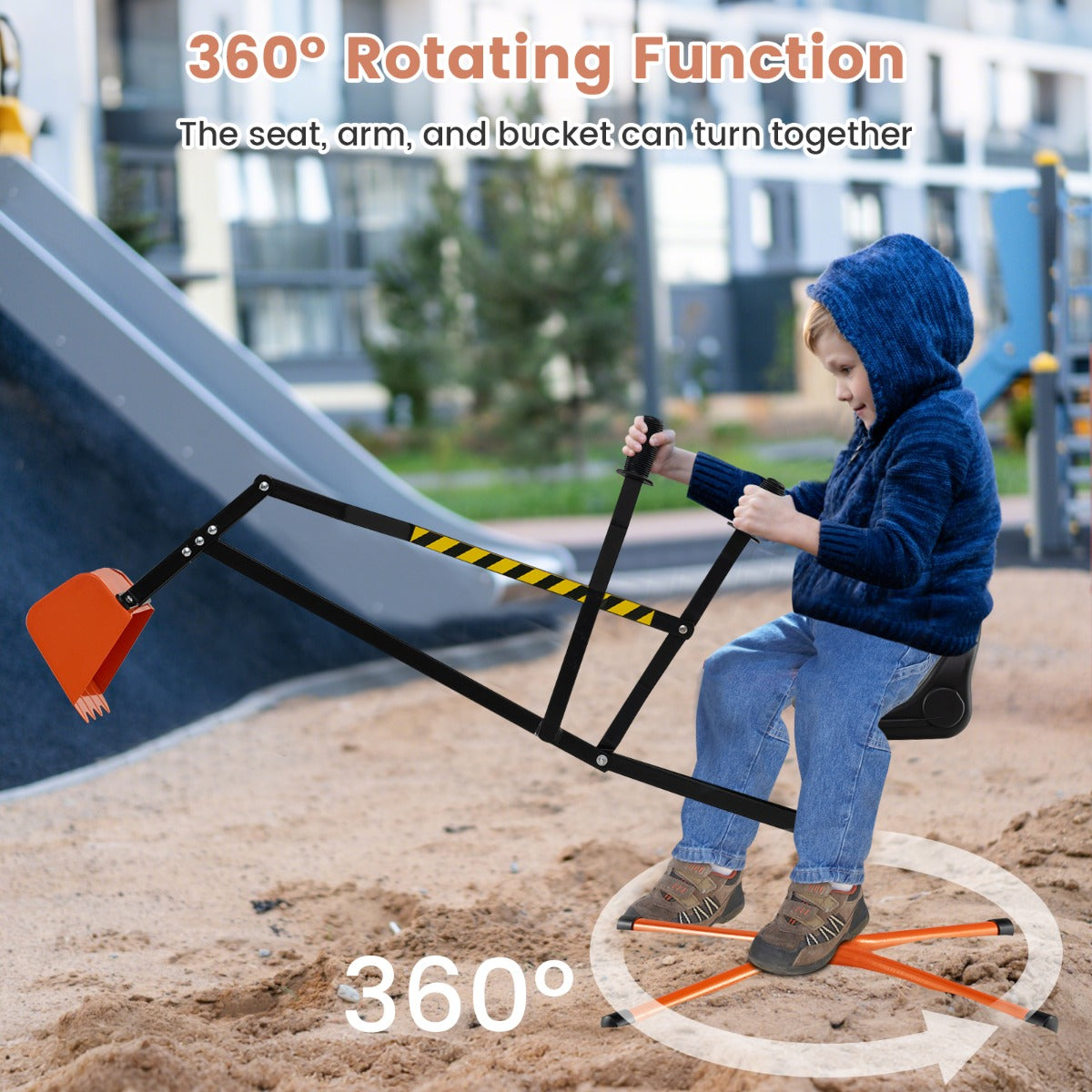 LIVSK Zitbagger - 360° Draaibaar - Realistische Schepbewerking - Sterke Metalen Constructie - Voor Kinderen - Oranje