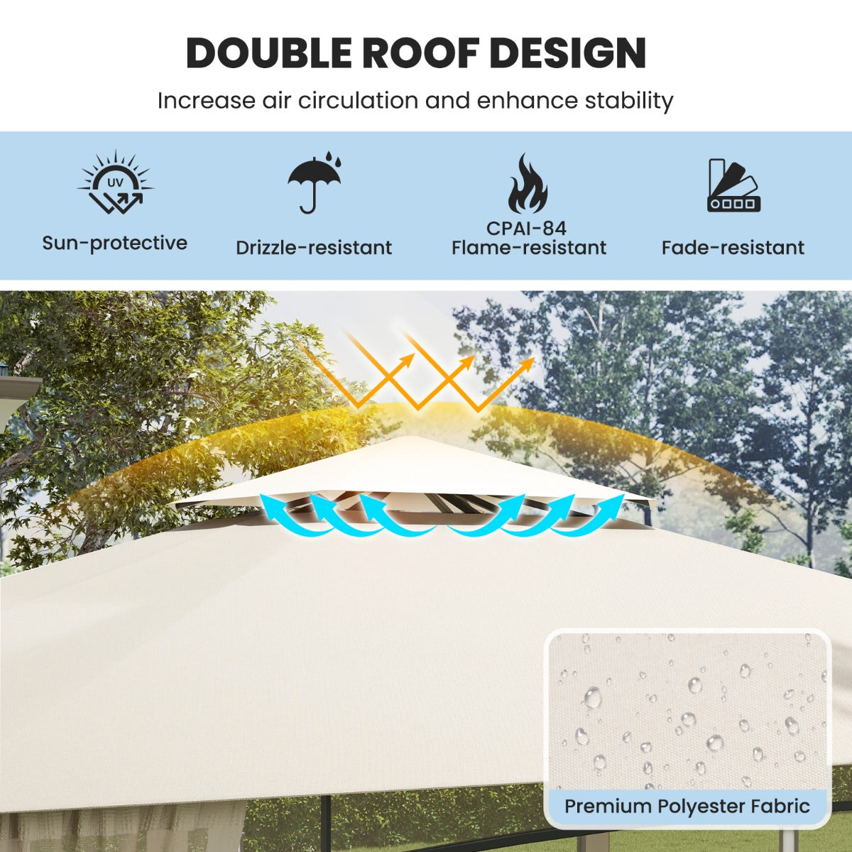 LIVSK Buitenpaviljoen met Muggennet - Waterdicht - Eenvoudige Montage - Stevig Metaal - 316 x 260 x 228 cm - Beige+Natuurlijk