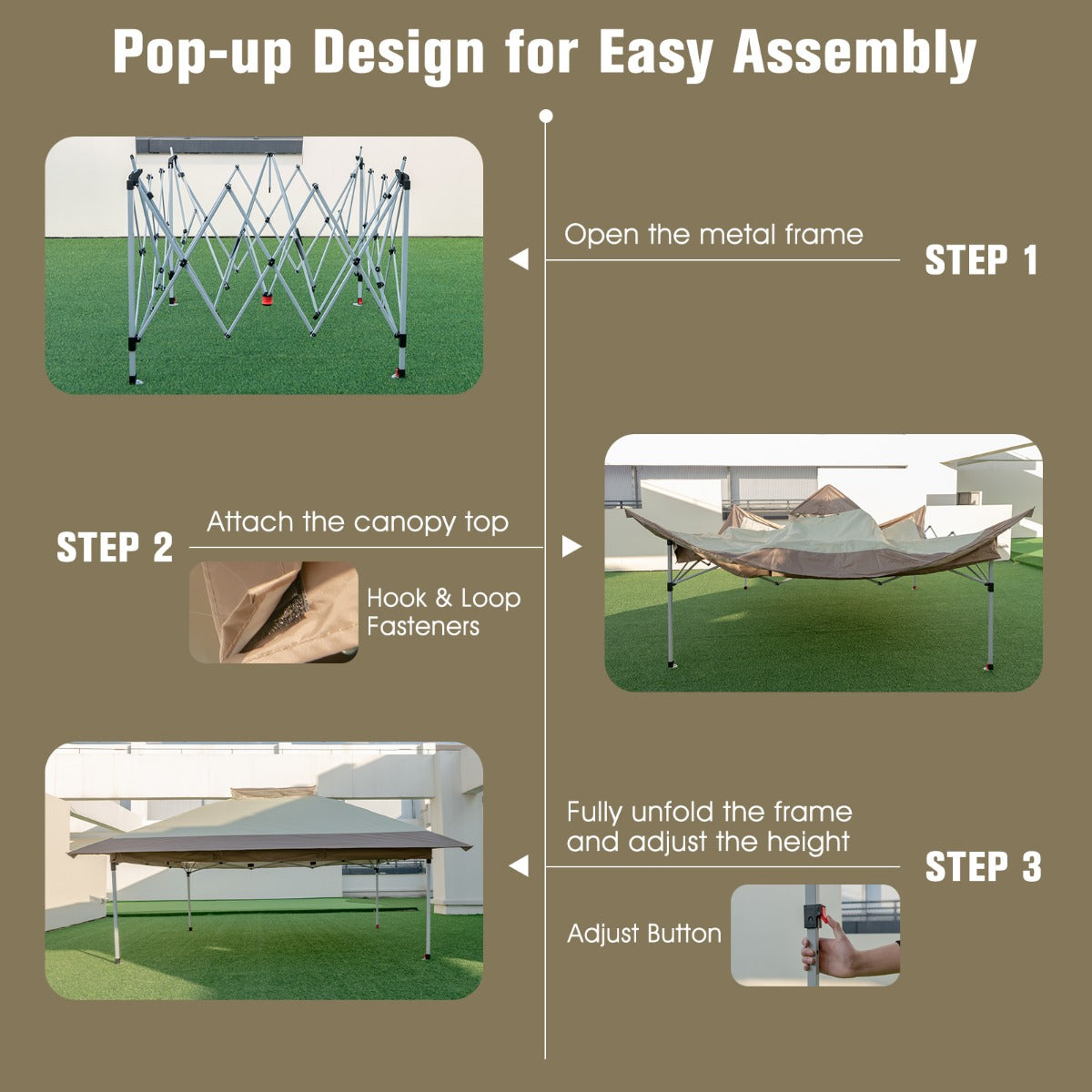 LIVSK Instant Opklapbare Partytent - 360 x 360 cm - Water- en Zonbestendig - Geventileerd - Voor 4-6 Personen - Kaki