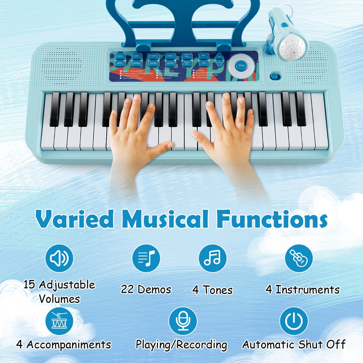 LIVSK 37-toetsen pianoklavierset - Verstelbare microfoon - 22 demo's - 4 instrumenten - Afneembaar ontwerp - Geschikt vanaf 3