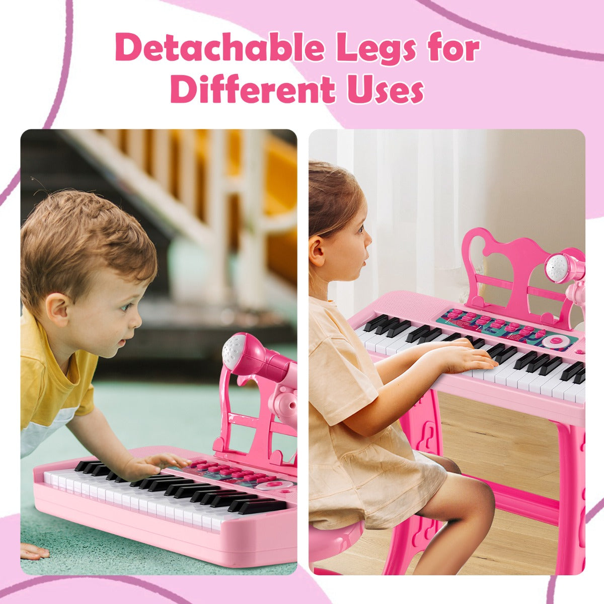 LIVSK 37-toetsen Kinderpiano - Verstelbare Microfoon - 22 Demo's - 4 Instrumenten - 2-in-1 Ontwerp - Blauw/Zwart/Roze