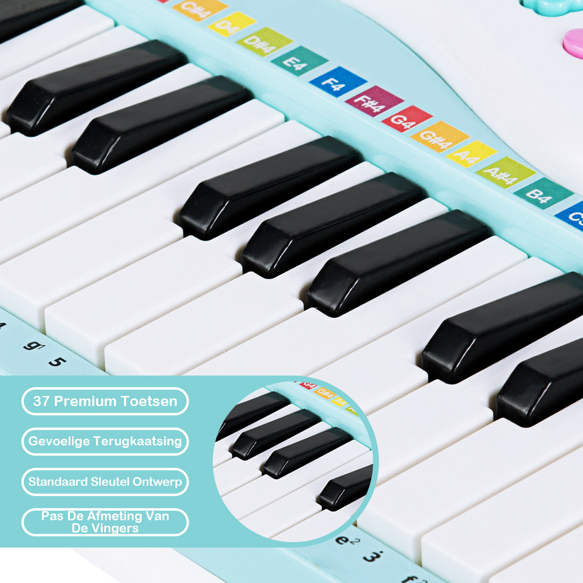 LIVSK Speelgoedpiano met 37 Toetsen - 8 Ritmes & Instrumenten - Opnamefunctie - Microfoon - Veilig ABS - 48 x 20 x 38 cm - Blauw