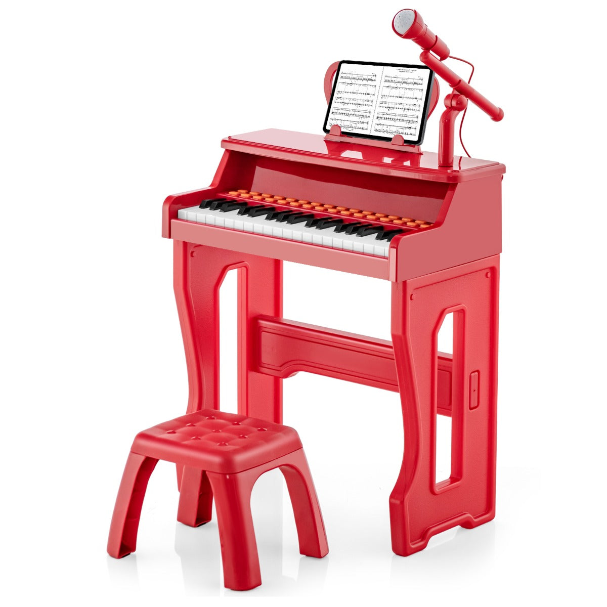 LIVSK Kinderpiano - 37 Toetsen - Inclusief Microfoon en Bladmuziekstandaard - Veilig en Duurzaam - Rood