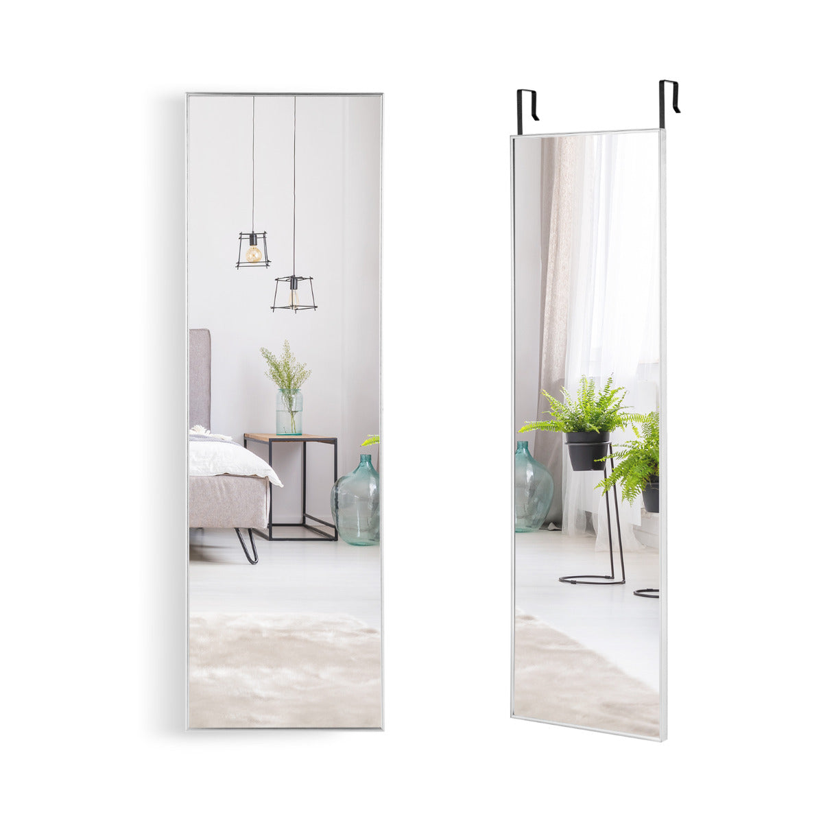 LIVSK Verstelbare Wandspiegel - Volledige Lengte met Twee Ophangmogelijkheden - Aluminium Frame - HD Antikras - Zilver