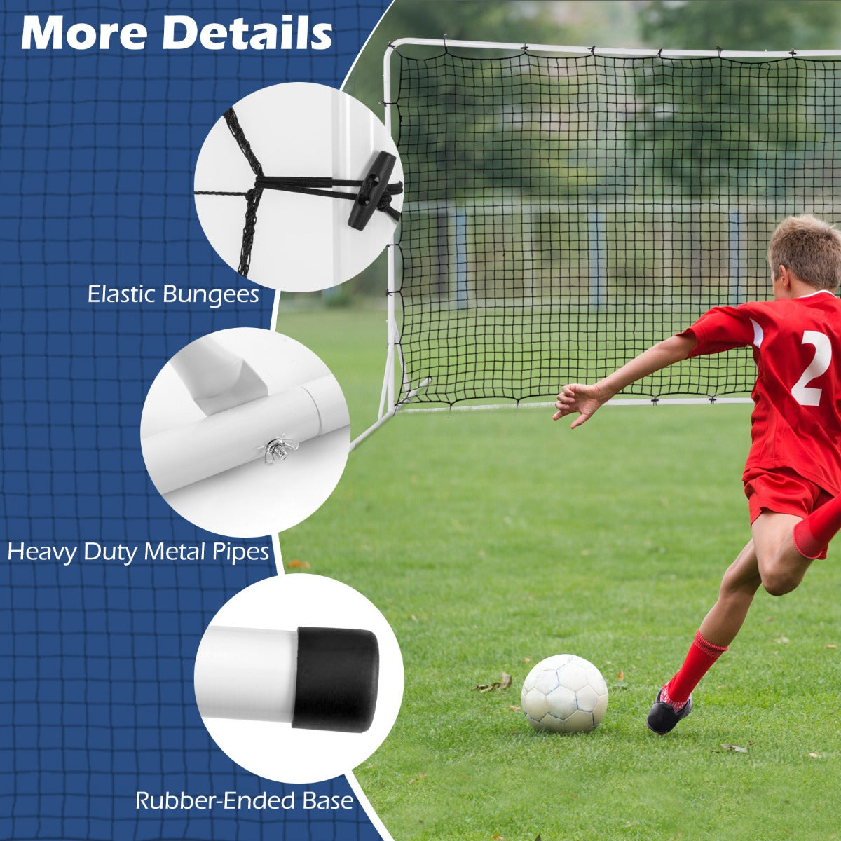 LIVSK Weerbestendig Voetbalnet - Rebound PP-net met Grondspikes - 372,5 x 182,5 cm - Voor Kinderen - Wit