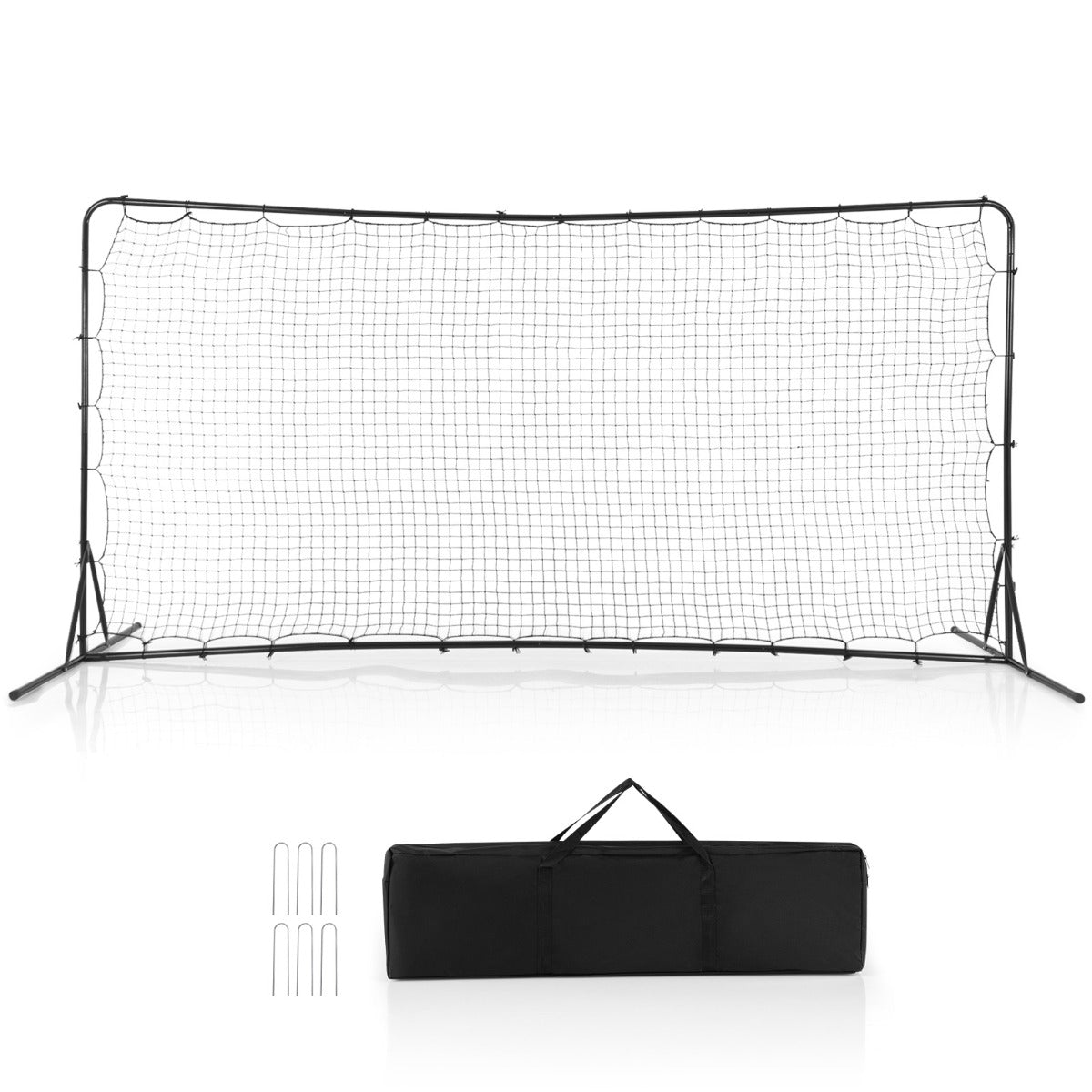 LIVSK Weerbestendig Voetbalnet - Rebound PP-net met Grondspikes - 372,5 x 182,5 cm - Voor Kinderen vanaf 6 jaar - Zwart