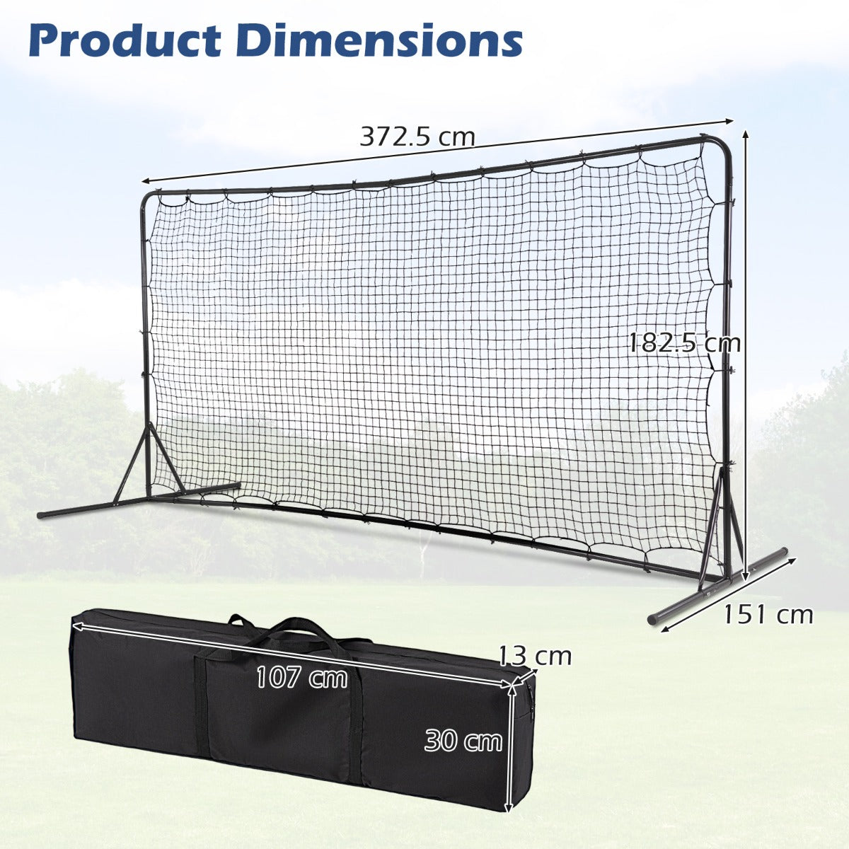 LIVSK Weerbestendig Voetbalnet - Rebound PP-net met Grondspikes - 372,5 x 182,5 cm - Voor Kinderen vanaf 6 jaar - Zwart