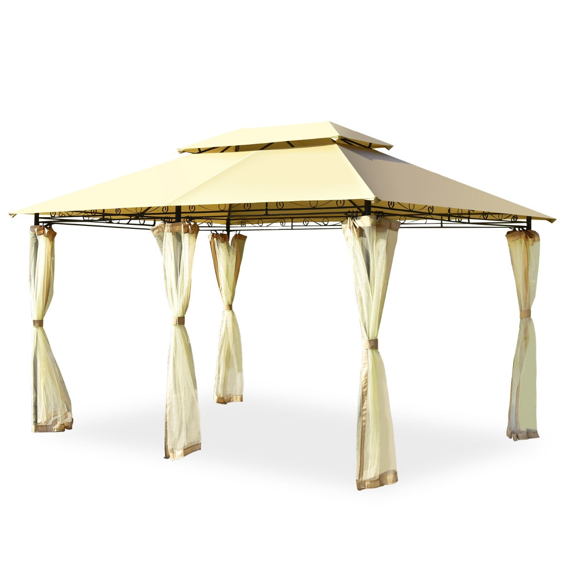 LIVSK Verwijderbaar Tuinhuisje Buitentent - Stalen Frame - Zonbestendig Polyester - 6 Gaasnetten - Eenvoudige Installatie - Beige