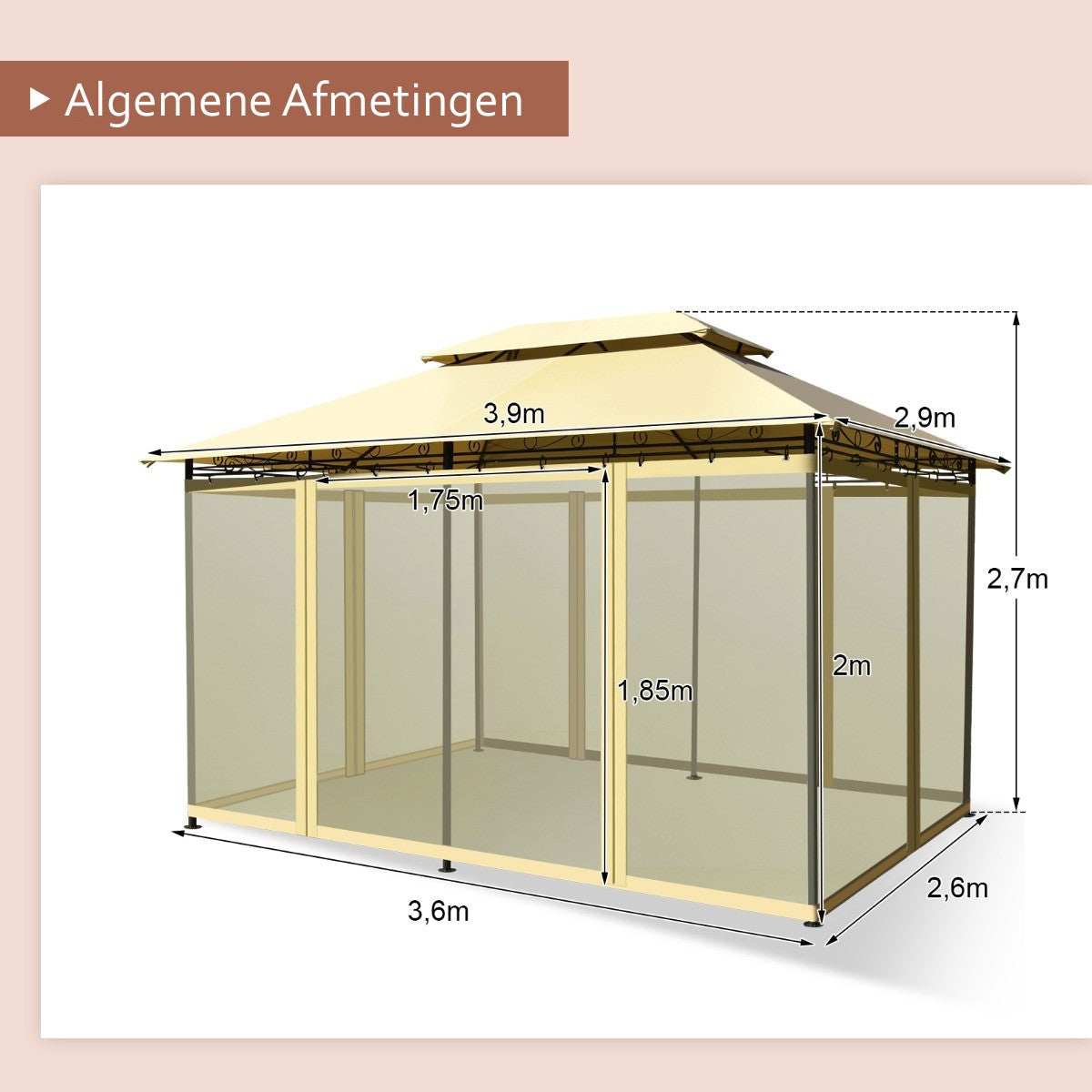 LIVSK Verwijderbaar Tuinhuisje Buitentent - Stalen Frame - Zonbestendig Polyester - 6 Gaasnetten - Eenvoudige Installatie - Beige