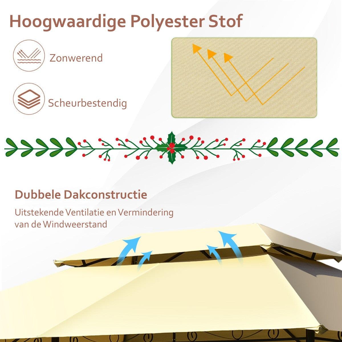 LIVSK Verwijderbaar Tuinhuisje Buitentent - Stalen Frame - Zonbestendig Polyester - 6 Gaasnetten - Eenvoudige Installatie - Beige