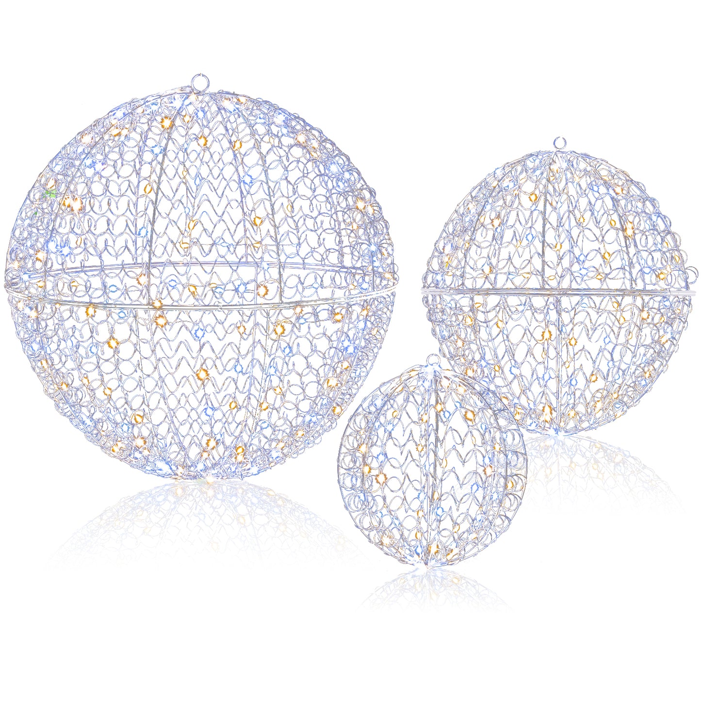 LIVSK Set van 3 Verlichte Kerstballen - 435 LED's - 8 Lichtmodi - Metalen Frame - Ruimtebesparend - Warmwit/Koudwit/Mixed