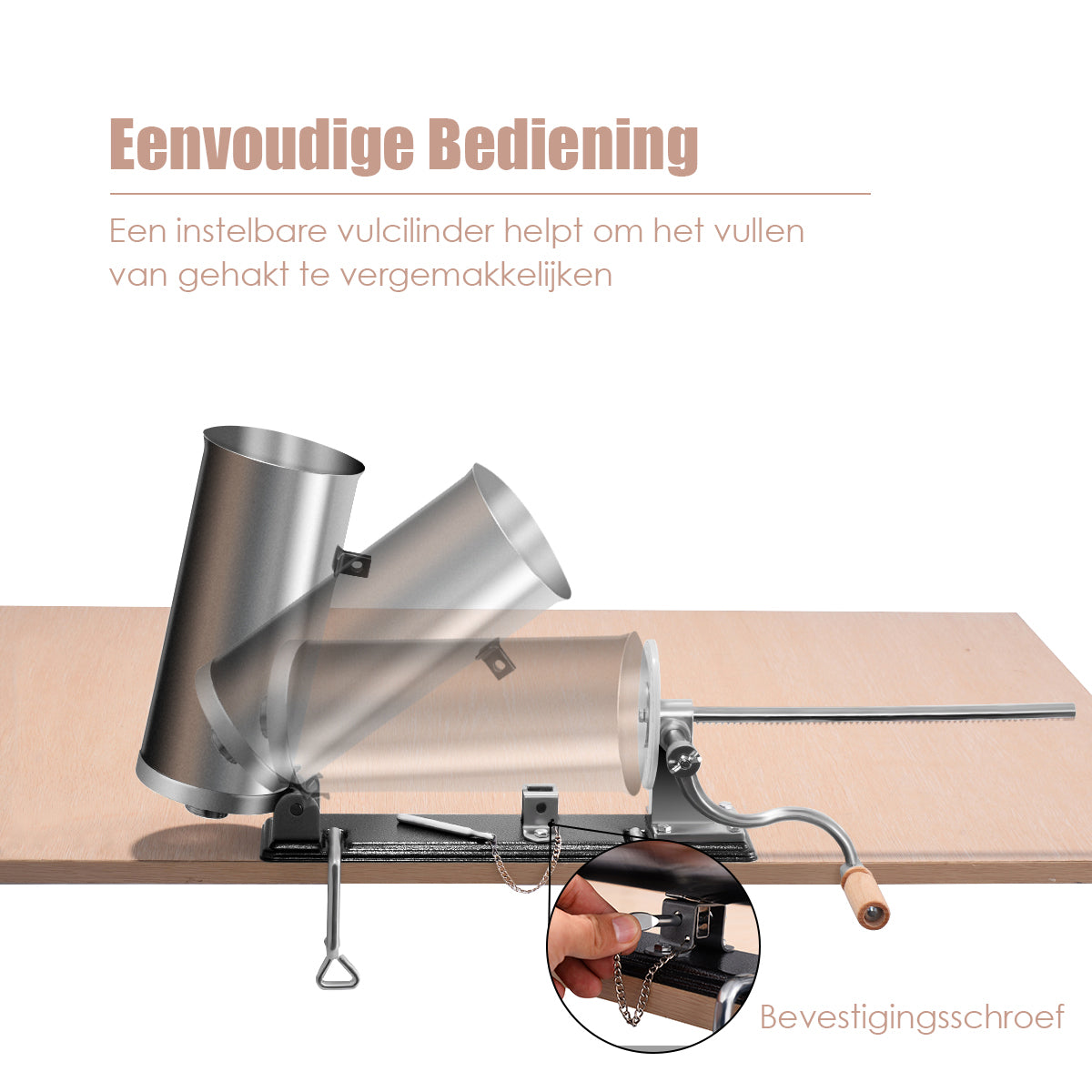 LIVSK Worstenvuller - 3 kg Capaciteit - Hoogwaardige Aluminiumlegering - 4 Vultrechters - Geruisloos - Roestvrij staal