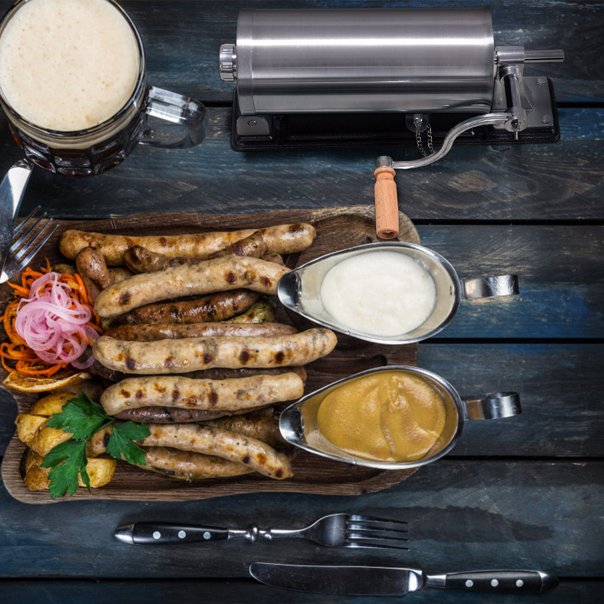 LIVSK Worstenvuller - 3 kg Capaciteit - Hoogwaardige Aluminiumlegering - 4 Vultrechters - Geruisloos - Roestvrij staal