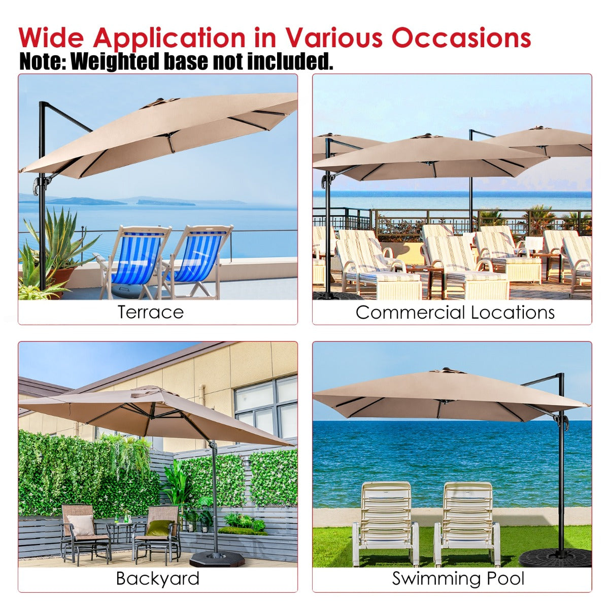 LIVSK Rechthoekige Terrasparasol - 300 x 300 cm - UV-bestendig Polyester - 360° Rotatie - 8 Baleinen - Koffie