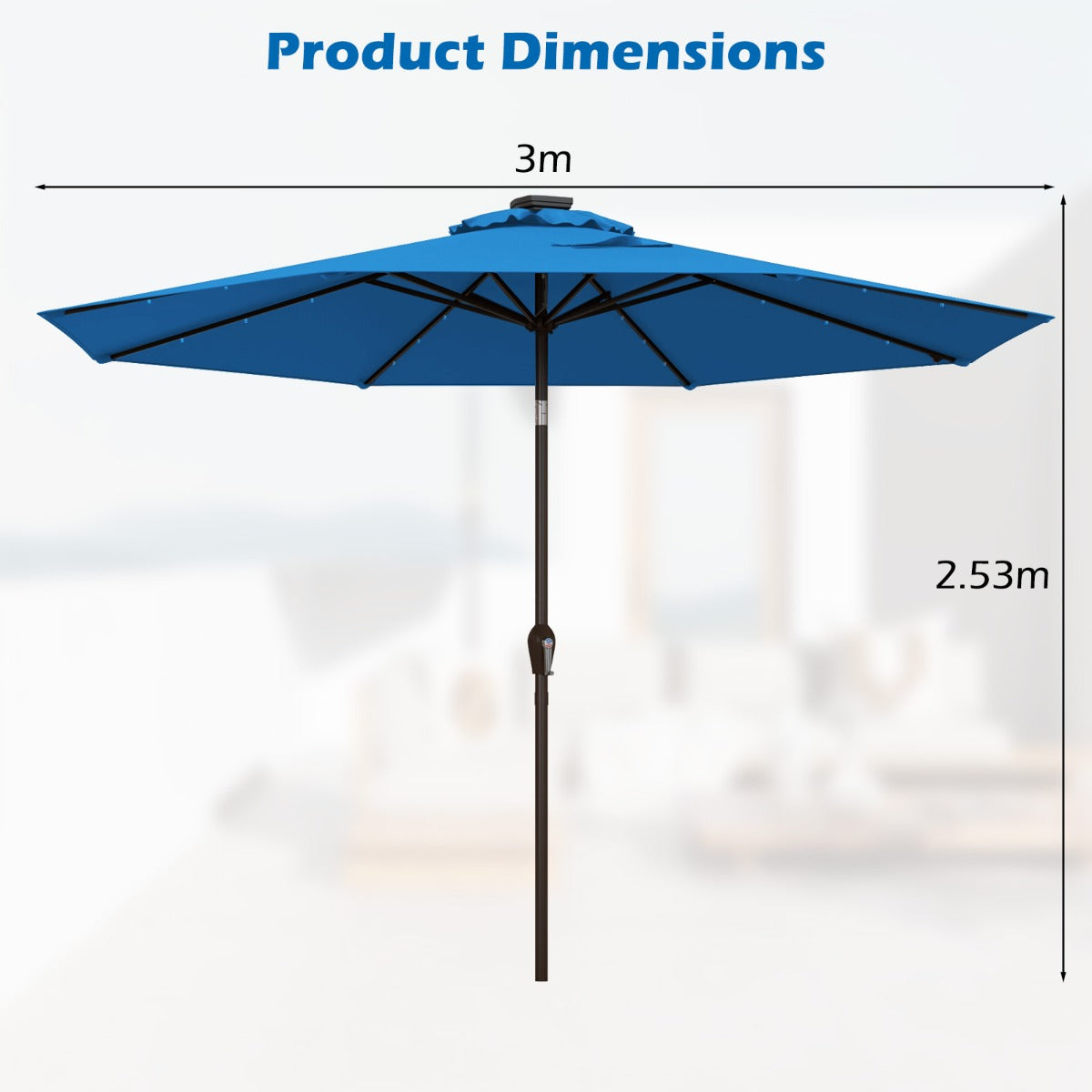 LIVSK Moderne 3M Buitenparasol met LED-verlichting - UV-bescherming - Kantelmechanisme - Eenvoudige montage - Wijnrood