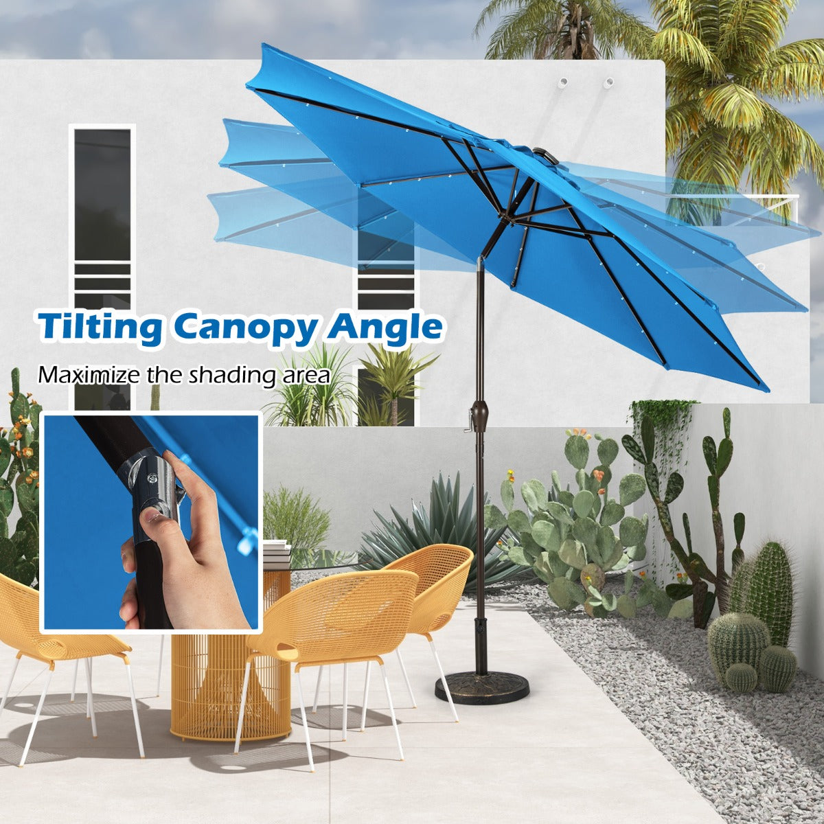 LIVSK Moderne 3M Buitenparasol met LED-verlichting - UV-bescherming - Kantelmechanisme - Eenvoudige montage - Wijnrood