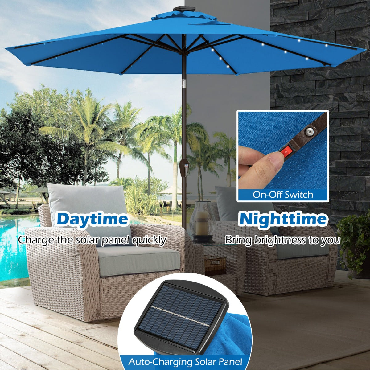 LIVSK Moderne 3M Buitenparasol met LED-verlichting - UV-bescherming - Kantelmechanisme - Eenvoudige montage - Wijnrood
