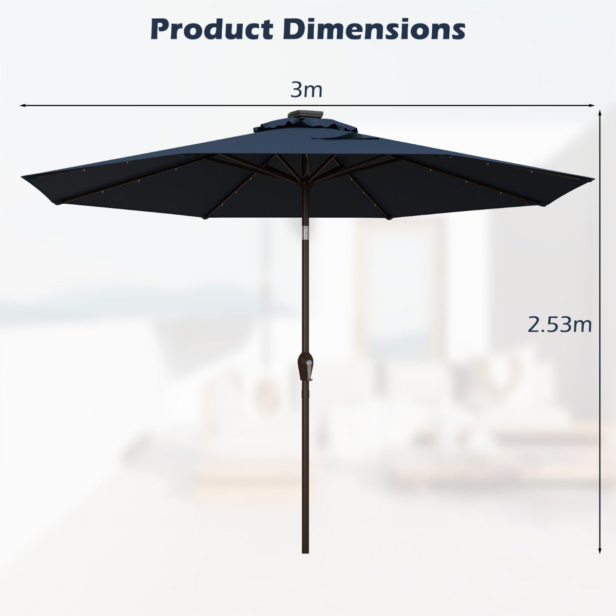 LIVSK Tuinparasol met Verlichting - 3 Meter - Kantelmechanisme - Zonne-energie - LED-verlichting - Wijnrood