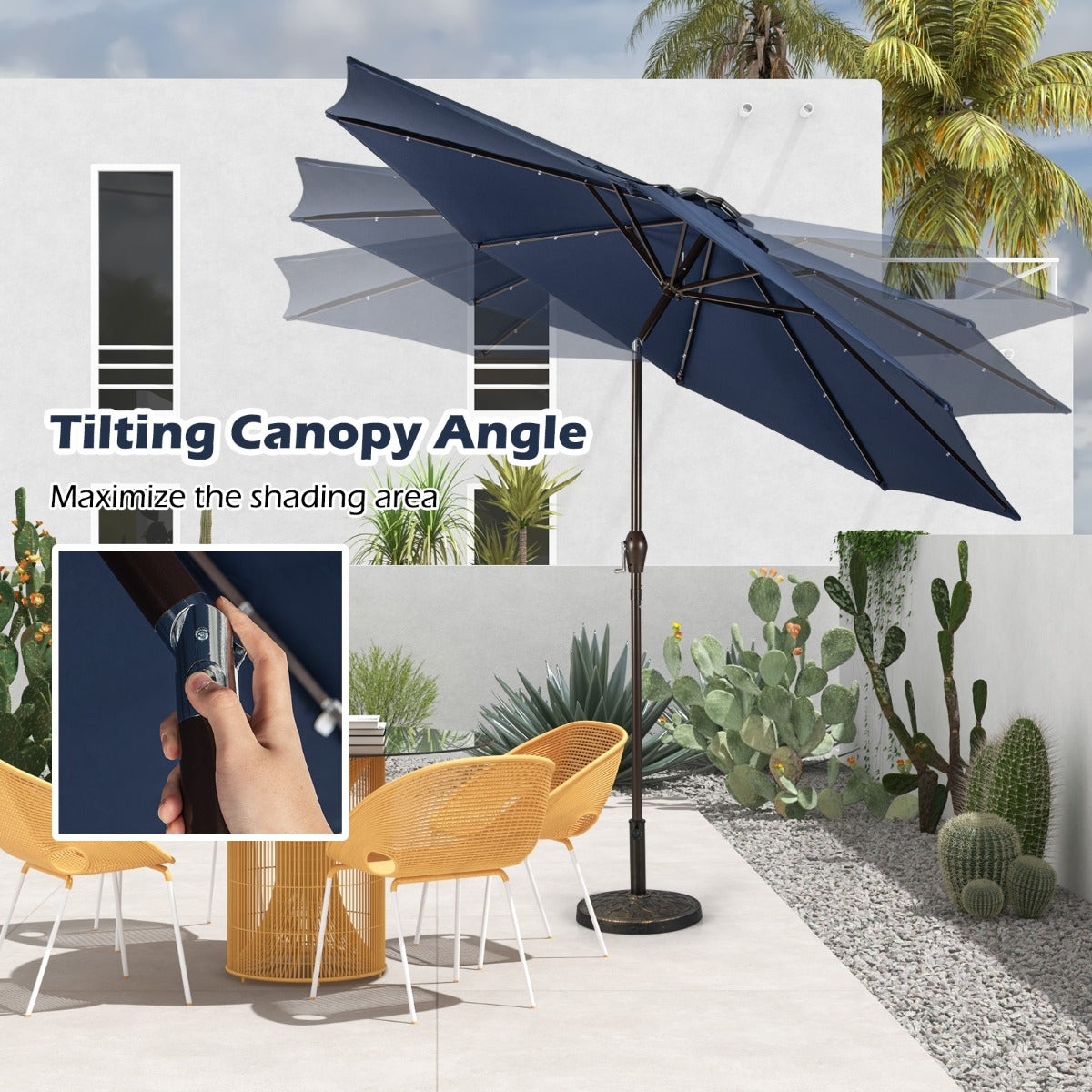 LIVSK Tuinparasol met Verlichting - 3 Meter - Kantelmechanisme - Zonne-energie - LED-verlichting - Wijnrood