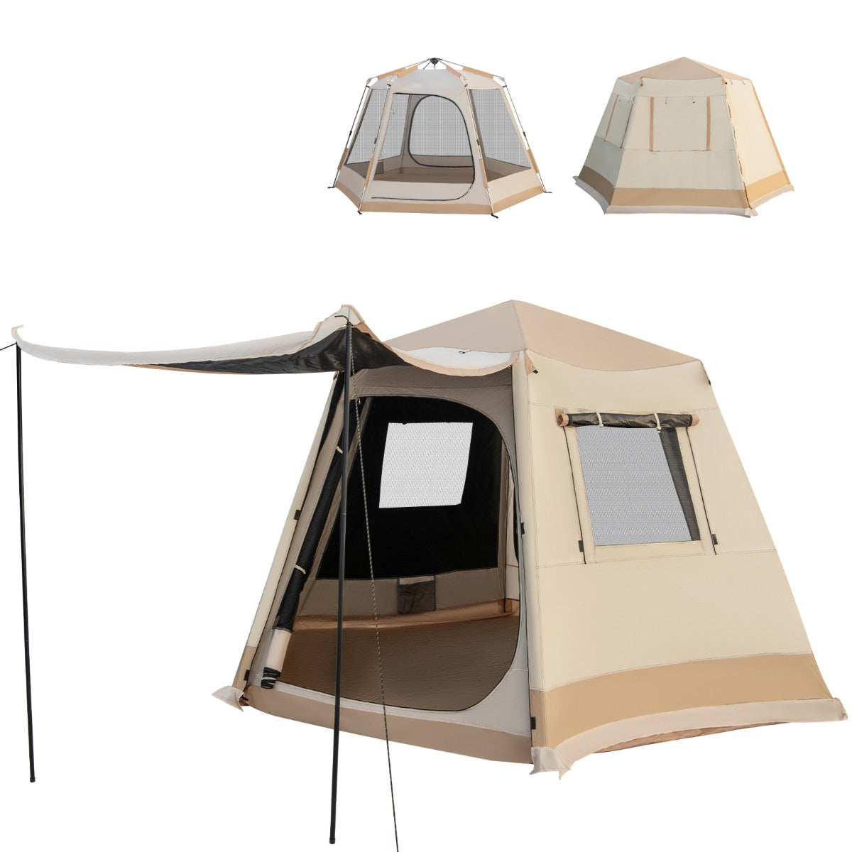 LIVSK Campingtent - Volledig Automatisch - Waterdicht Oxford-stof - Voor 4-6 Personen - Snelle Installatie - Beige