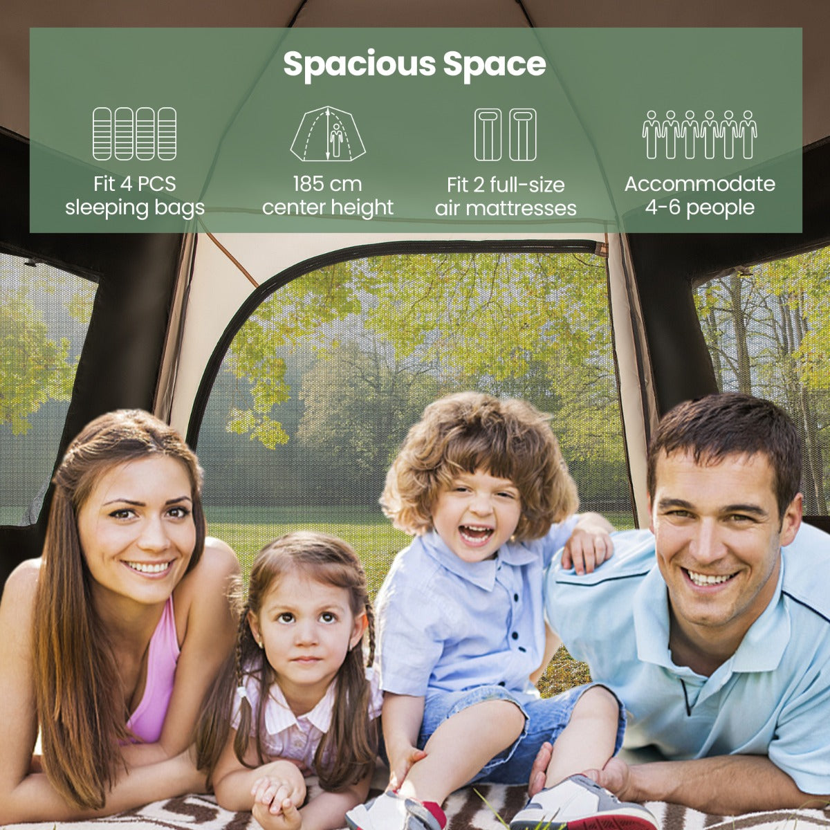 LIVSK Campingtent - Volledig Automatisch - Waterdicht Oxford-stof - Voor 4-6 Personen - Snelle Installatie - Beige