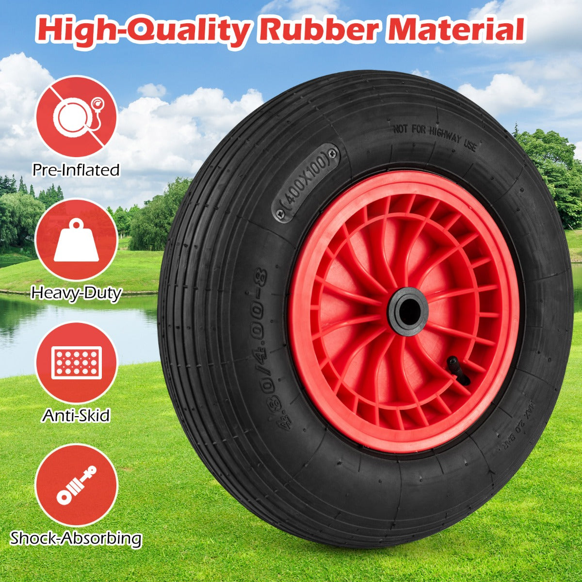 Livsk costway 4 80 4 00 8 handkarband en wiel 40 cm rubberen wiel met 2 cm lager en 88 cm naaf 1 stuk 2