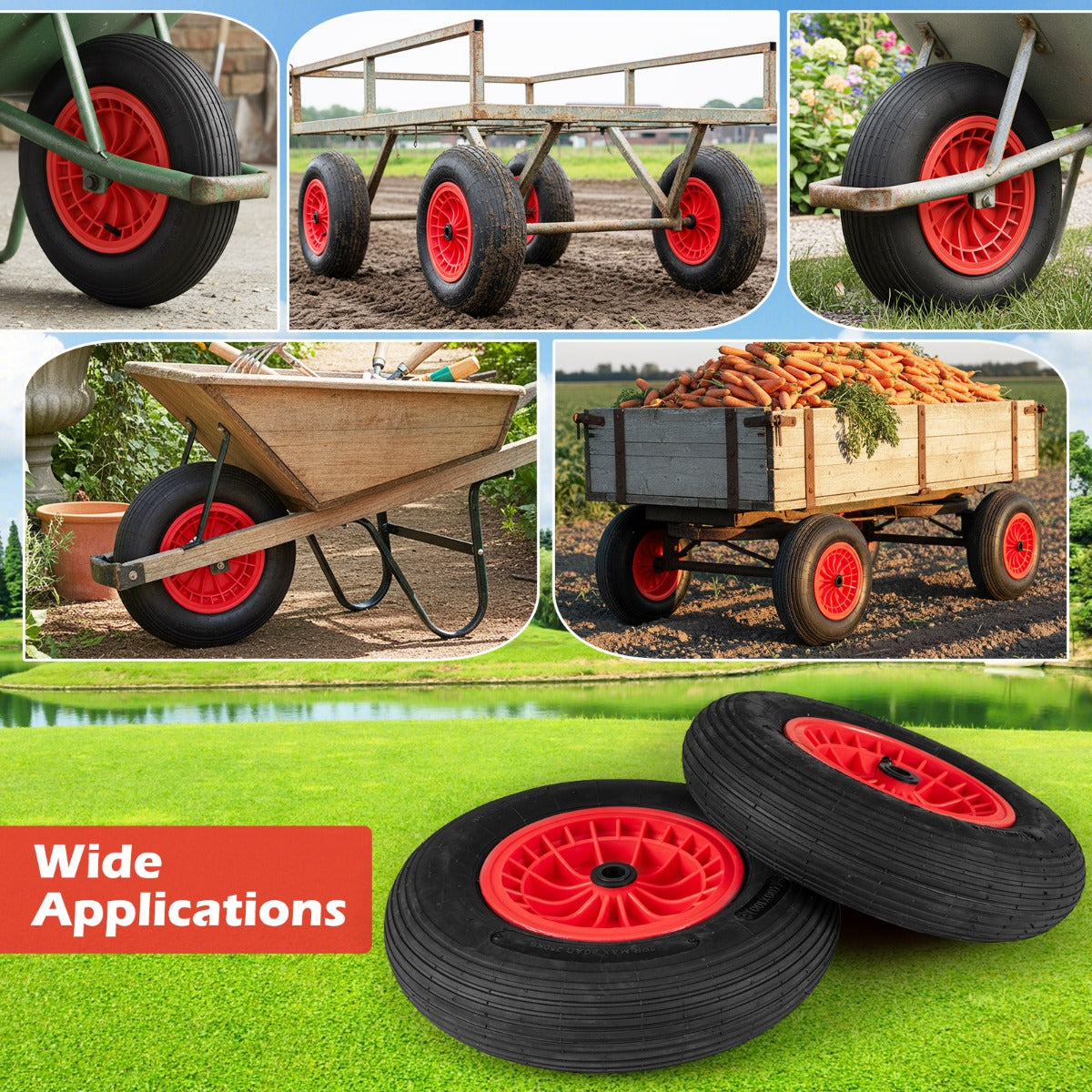 Livsk costway 4 80 4 00 8 handkarband en wiel 40 cm rubberen wiel met 2 cm lager en 88 cm naaf 1 stuk 5