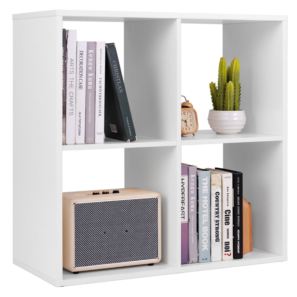 LIVSK Boekenkast met 4 Compartimenten - Hoogwaardig Gelamineerd Hout - Anti-kantelbeveiliging - Eenvoudige Montage - 70 x 33 x 70