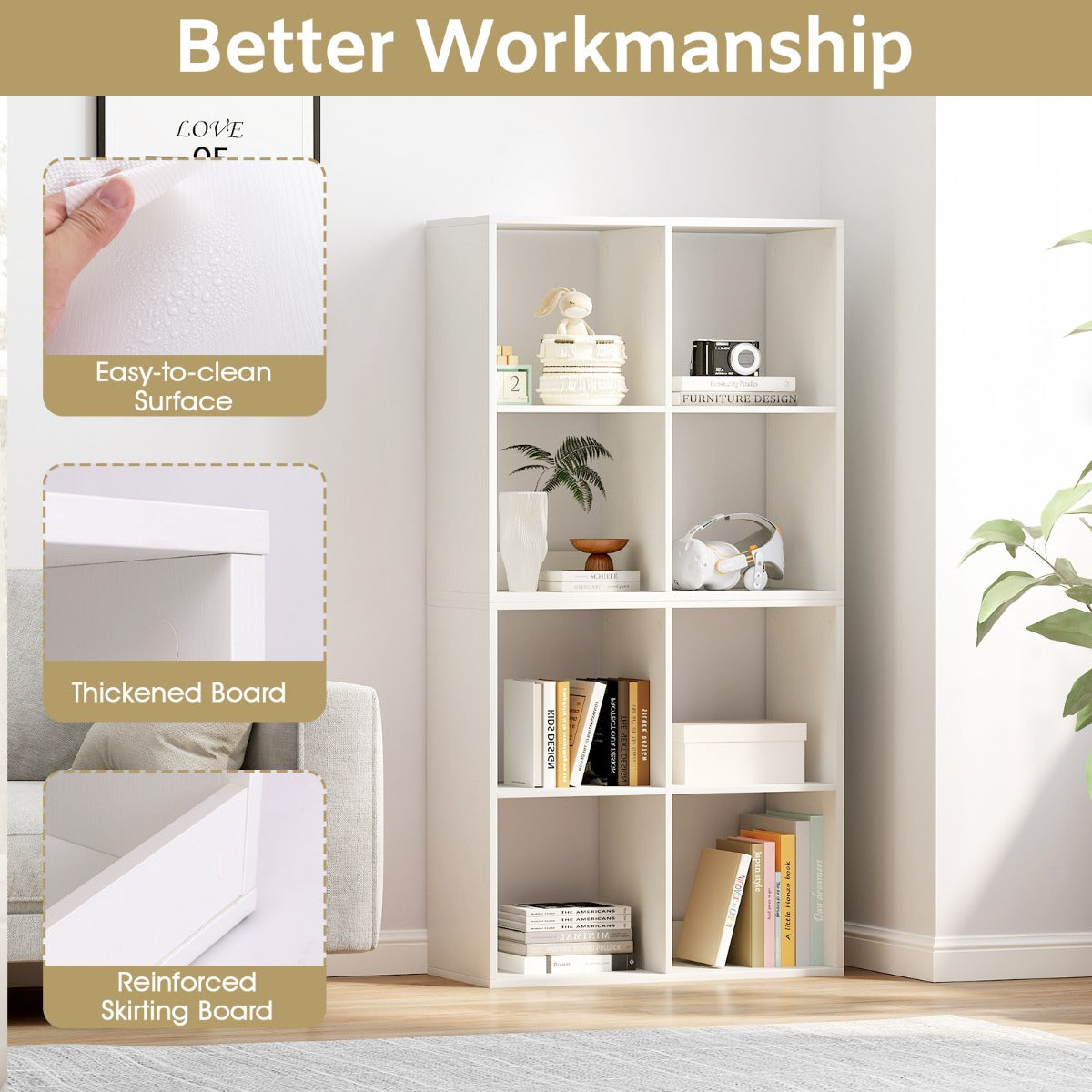 LIVSK Boekenkast met 4 Compartimenten - Hoogwaardig Gelamineerd Hout - Anti-kantelbeveiliging - Eenvoudige Montage - 70 x 33 x 70