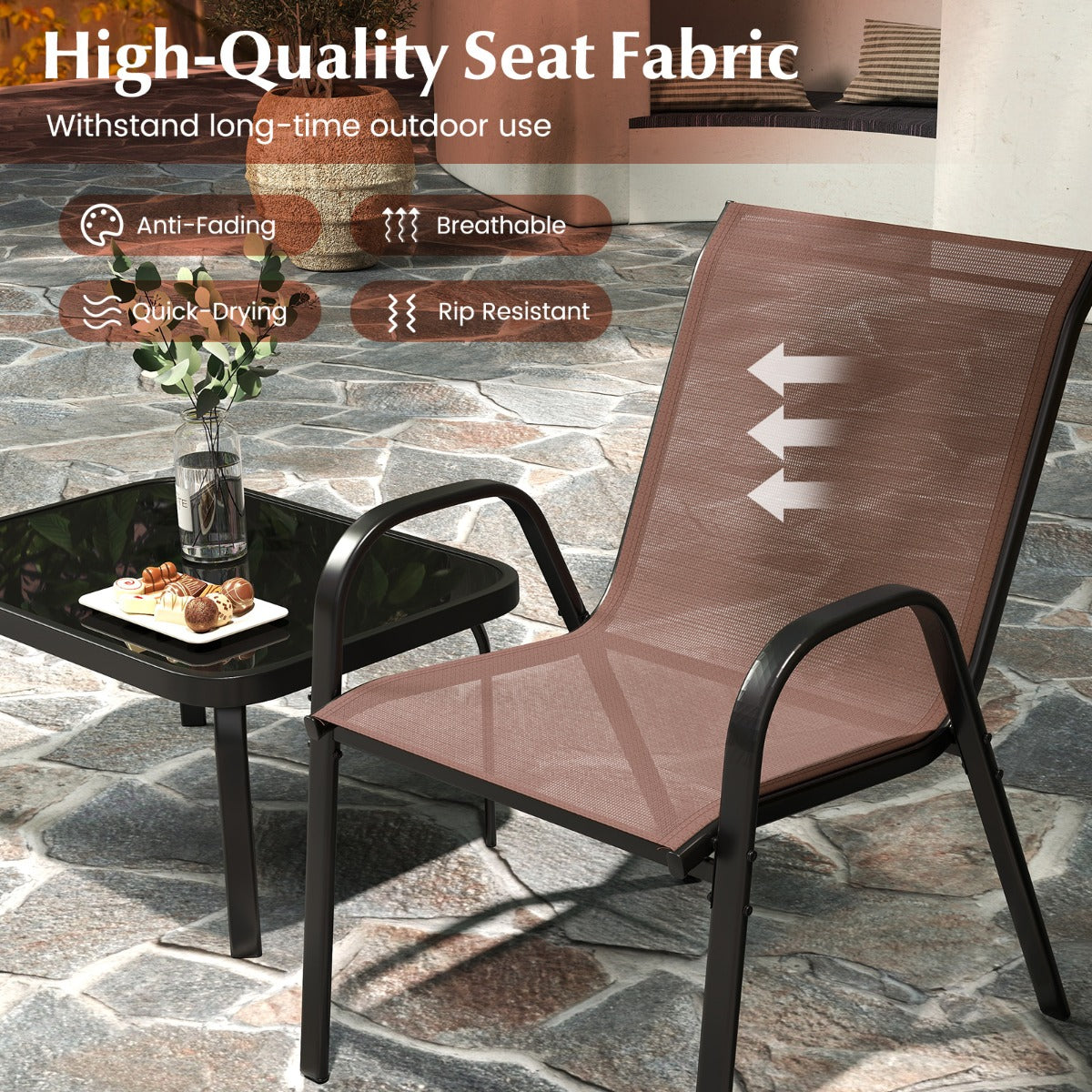 LIVSK Outdoor Loungeset - 2 Stoelen en Loveseat met Salontafel - Robuust Metaal - Sneldrogende Stof - Bruin