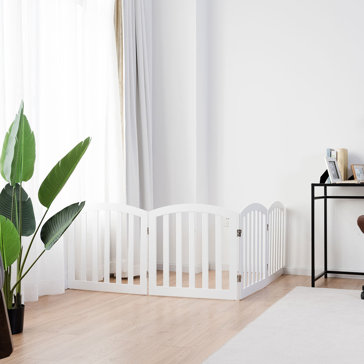 LIVSK Veiligheids Hondenhek - Vrijstaand en Opvouwbaar - MDF Constructie met Steunpoten - Flexibel en Duurzaam - Wit