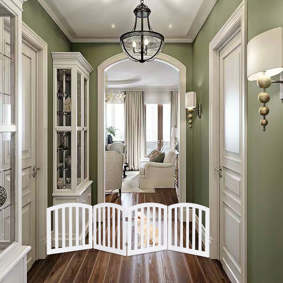 LIVSK Veiligheids Hondenhek - Vrijstaand en Opvouwbaar - MDF Constructie met Steunpoten - Flexibel en Duurzaam - Wit