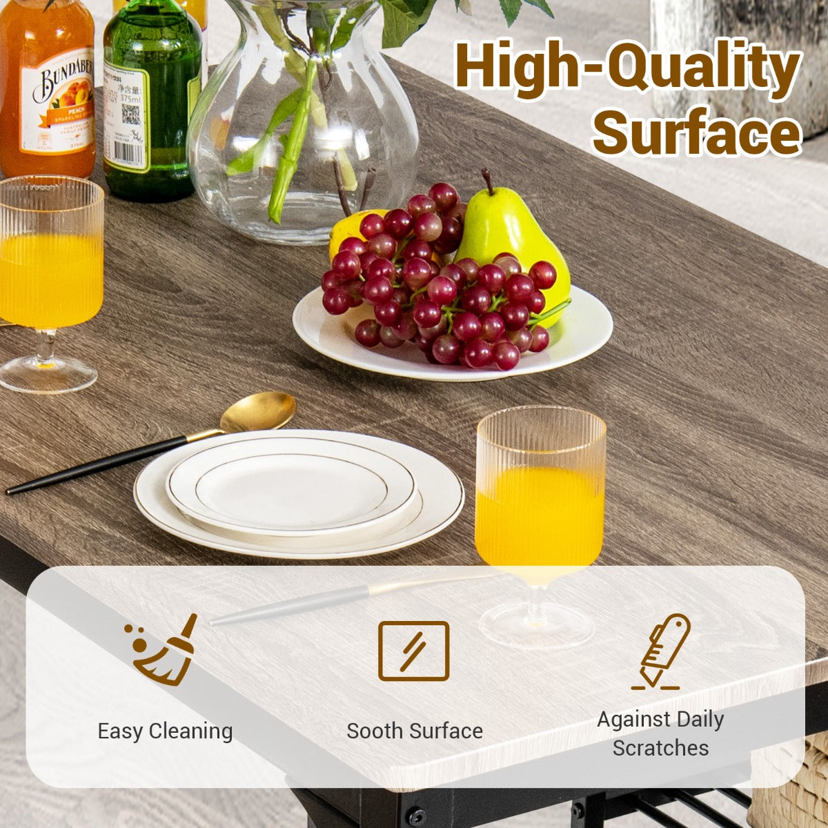 LIVSK Moderne Keukentafelset - 4-Delig met 2 Stoelen en 1 Bank - Ruimtebesparend - Duurzaam MDF - Voor 4 Personen - Grijs