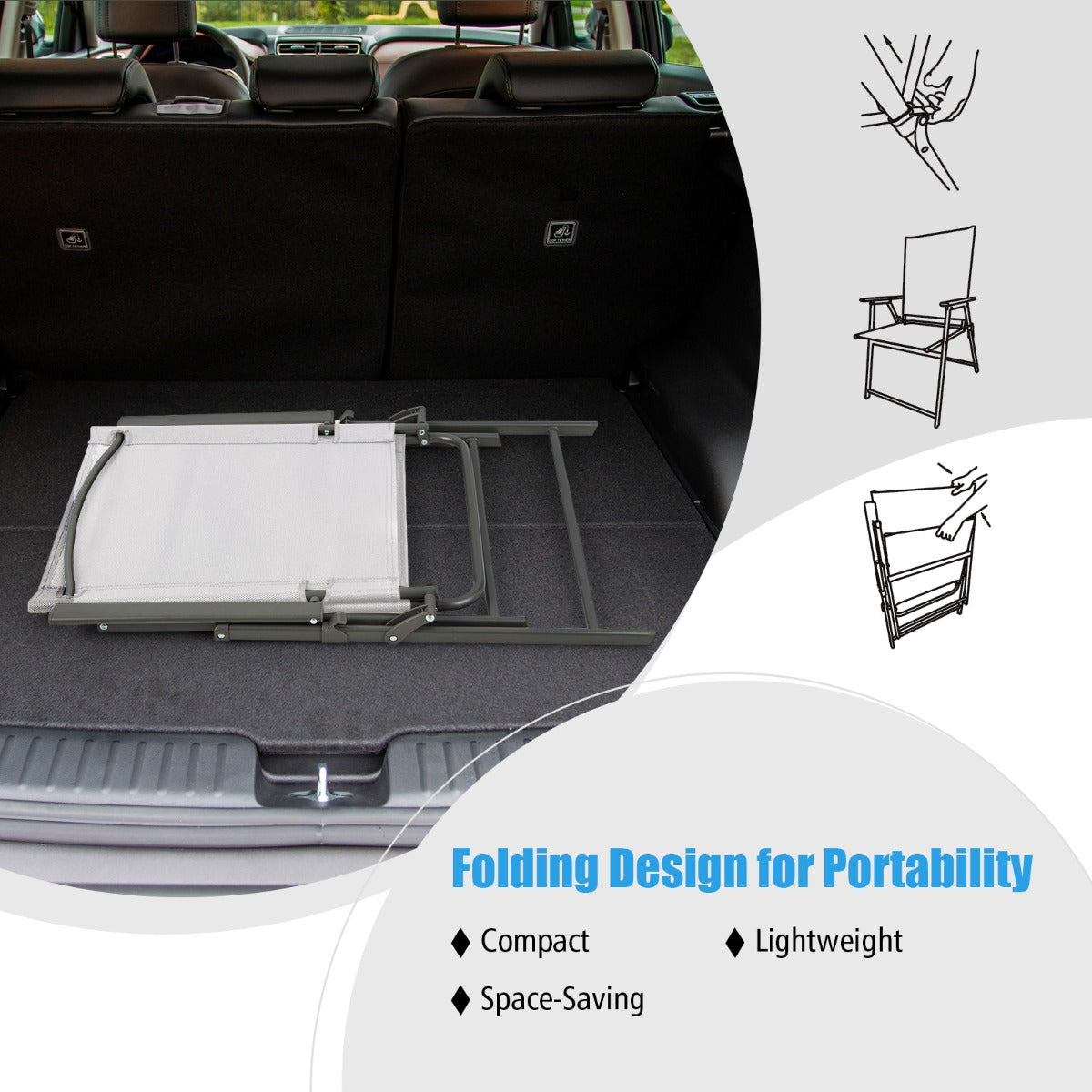 LIVSK Set van 4 Opvouwbare Terrasstoelen - Hoge Rugleuning - Metaal en Ademend Stof - Tot 150 kg - Wit