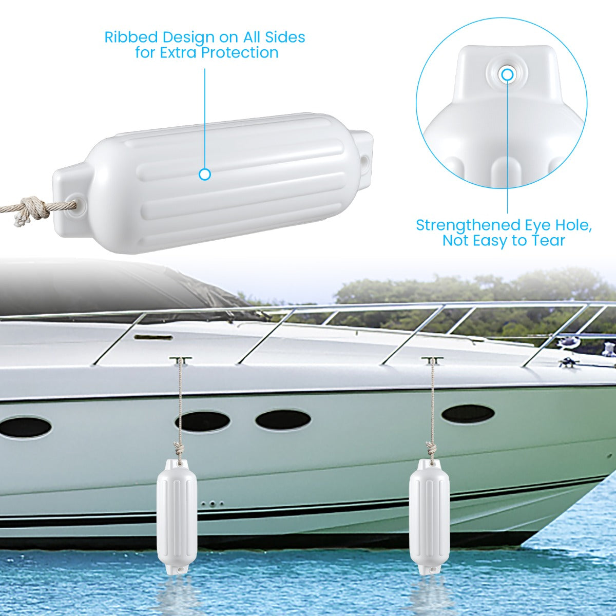 LIVSK Bootfender Set - Hoogwaardig PVC - Schokbestendig - Eenvoudige Montage - 68,5 x 21,5 cm - Wit