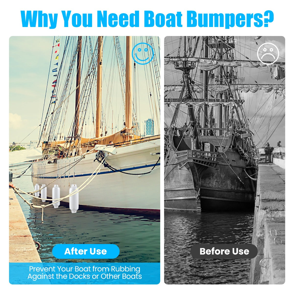 LIVSK Bootfender Set - Hoogwaardig PVC - Schokbestendig - Eenvoudige Montage - 68,5 x 21,5 cm - Wit