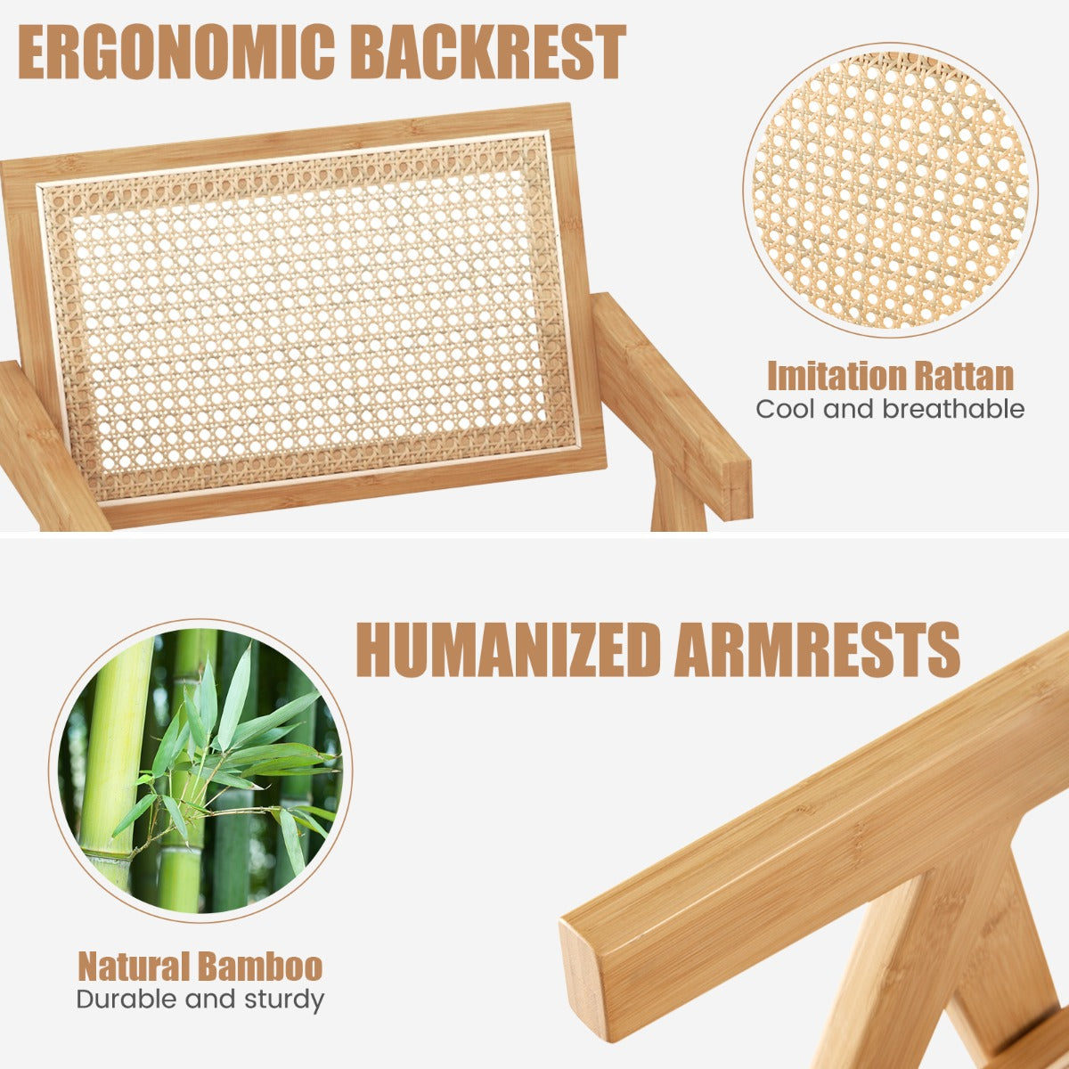 LIVSK Rattan Accentstoelen - Set van 4 - Ergonomisch en Duurzaam - Middeleeuwse Uitstraling - Natuur