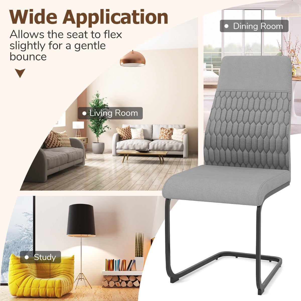 LIVSK Ergonomische Eetkamerstoel - Gebogen Rugleuning - U - vormig Frame - Hoogwaardig Schuimkussen - Voor Eetkamer en Woonkamer
