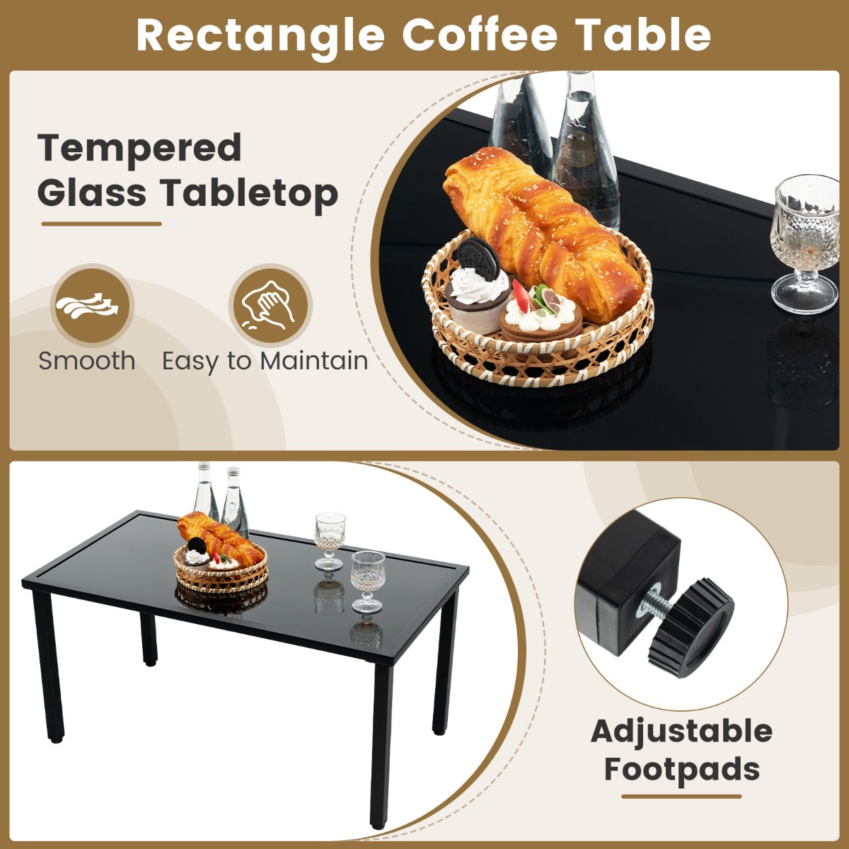 LIVSK Terrasmeubelset 4-delig - Ergonomische Stoelen en Bank - Gehard Glas Salontafel - Duurzaam Rotan - Bruin/Zwart Mix