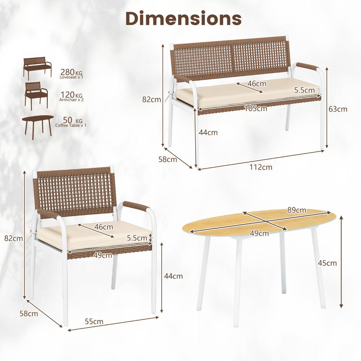 Livsk costway 4 delige tuinmeubelset pe rotan tweezitsbank 2 fauteuils met zachte zitkussens tafel met veiligheidsglas 1 1